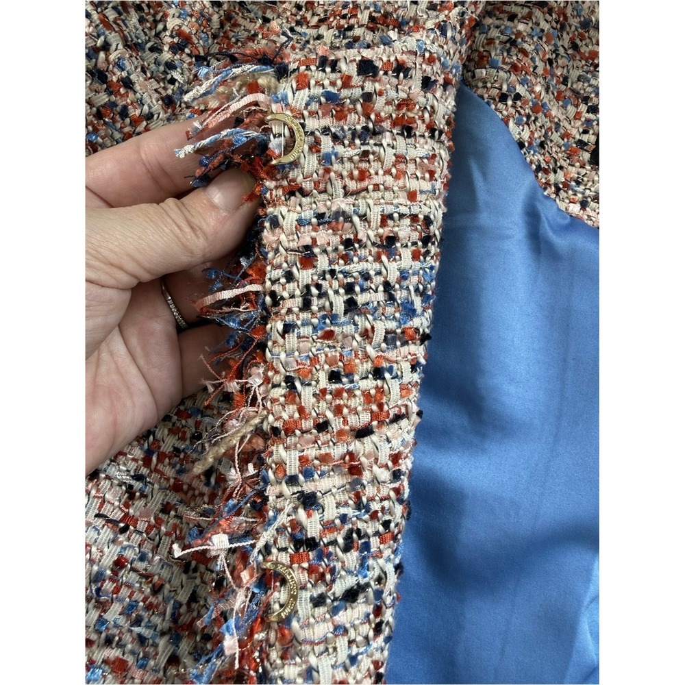 Juicy Couture Black Label Tweed Fringe Blazer Orange Blue Tan Small Luxury - Picture 4 of 12
